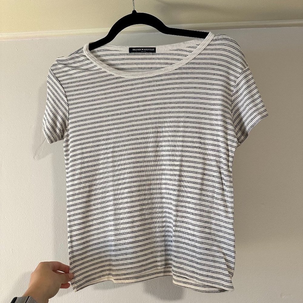 Brandy Melville Classic Black and White Striped Tee Small